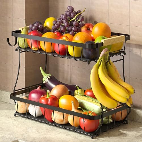 Sturdy 2-Tier Fruit Basket for Kitchen Storage