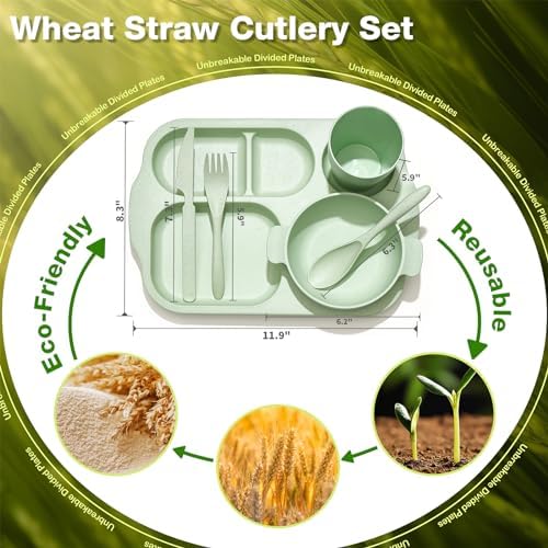24 Pcs Wheat Straw Dinnerware Cutlery Set for Kids and Adults