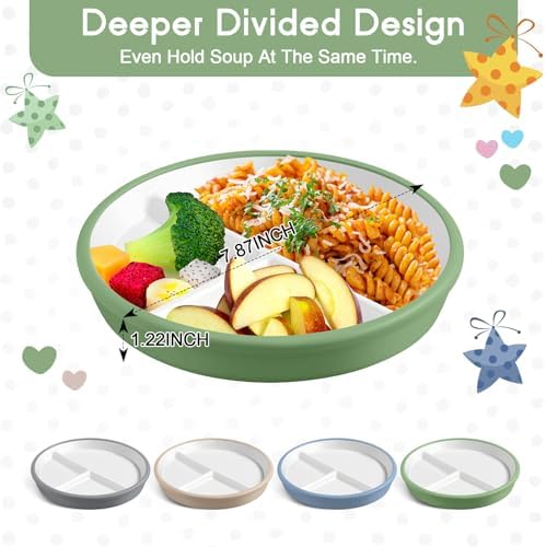 Domensi 8 SafePorcelain Plates for Kids with Anti-Slip Silicone Sleeves
