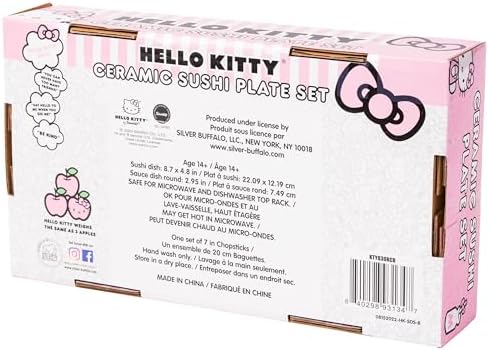 Silver Buffalo Hello Kitty Sushi Set with Chopsticks and Sauce Dish