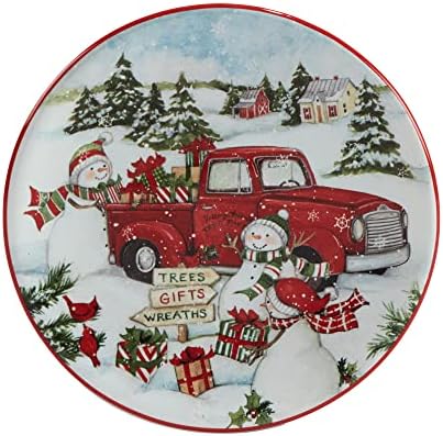 Red Truck Snowman Multicolor CanapeLuncheon Plates