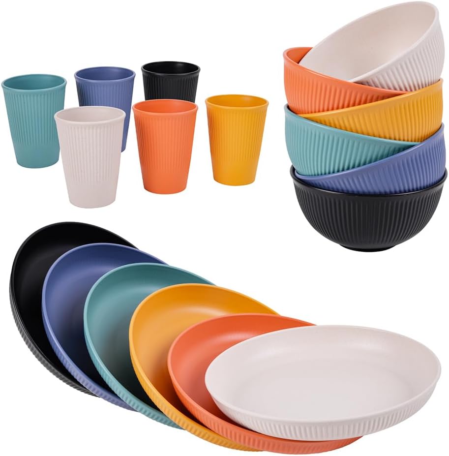 Eco-Friendly 18-Piece Dinnerware Set with Wheat Straw fiber