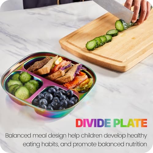 MIMORE Non-Toxic Toddler Plates 5-Pack with lids Divided Meals Set