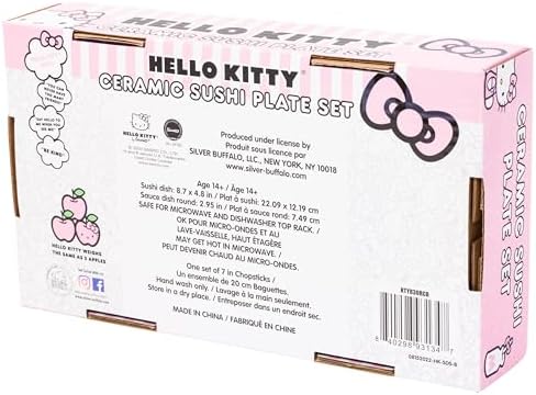 Silver Buffalo Hello Kitty Sushi Set with Chopsticks and Sauce Dish