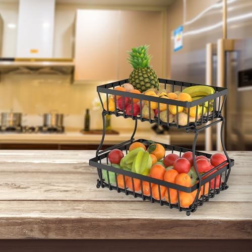 Apsan 2-Tier Metal Fruit Basket for Kitchen Counter - Durable and Stylish