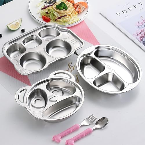 4 Pack Stainless Steel Divided Plates with 3 Compartment Design