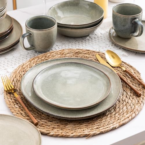 Set of 6 Ceramic Dinner Plates with Reactive Glaze Design