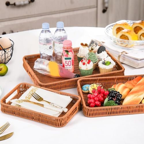 Yarlung 3 Pack Woven Baskets Serving Trays with Handles