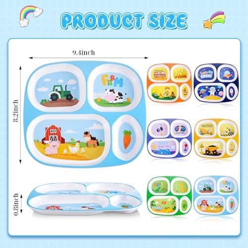 Hushee 6 Pcs 94 x 82 Inch Dinner Plate for Kids