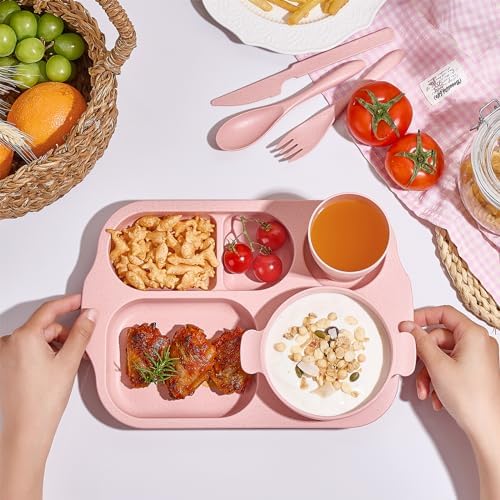 24 Pcs Wheat Straw Dinnerware Cutlery Set for Kids and Adults