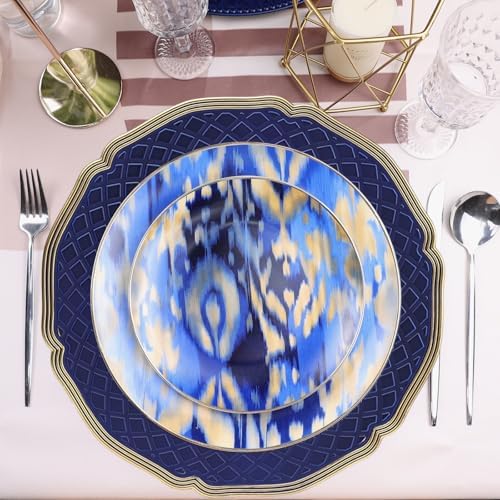Royal Blue charger plates set of 6 with beaded rims for dining
