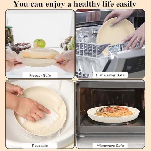18PCS Unbreakable Wheat Straw Dinnerware Set for Kitchen Camping Multi-Scene Use