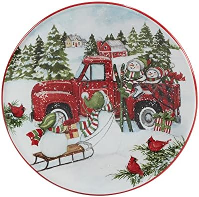 Red Truck Snowman Multicolor CanapeLuncheon Plates