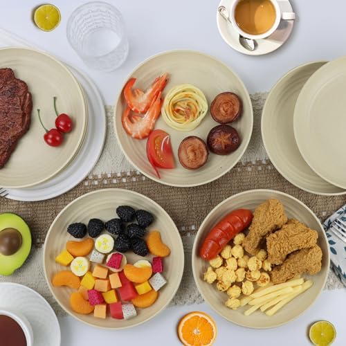 Sustainable wheat straw dinner plates set of 8 BPA-free lightweight and reusable