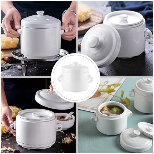 Hemoton White Ceramic Soup Noodle Bowl with Lid