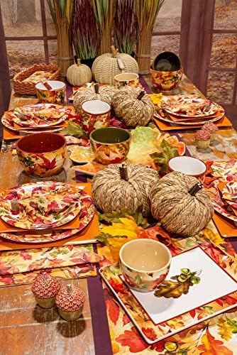 Boston International Ceramic Bowl Spreader Set - 14-Ounce Bright Autumn Thanksgiving