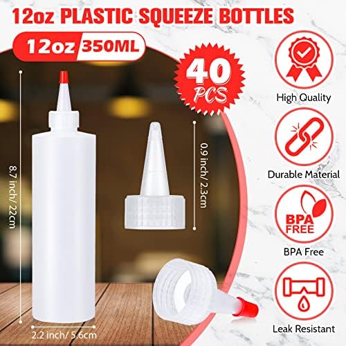 Irenare 40 Pcs 12 oz Condiment Squeeze Bottles with Red Tip Caps
