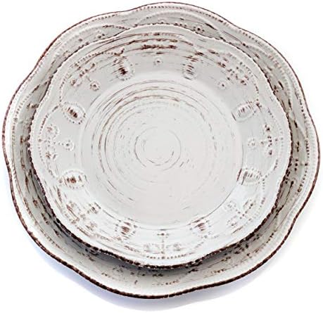 16-Piece Rustic Birch Round Dinnerware Set White Brown