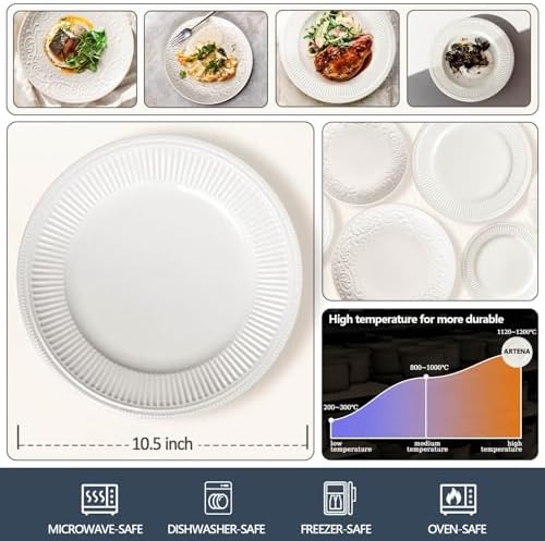 Artema 105-inch Embossed White Ceramic Dinner Plates Set of 4