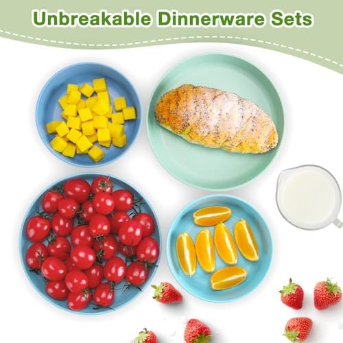 Mfacoy Kids Unbreakable Wheat Straw Dinner Plates Bowls Set