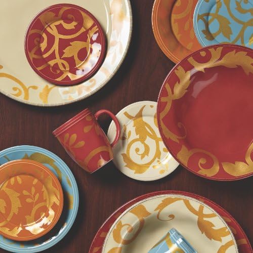 Rachael Ray Dinnerware Gold Scroll 10-Inch Round Serving Bowl Almond Cream