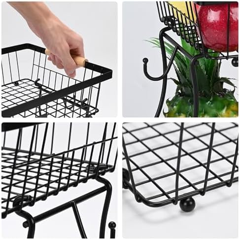 Lawhood-Mijin Fruit Basket Bowl 2 Tier Detachable with 2 Banana Hangers
