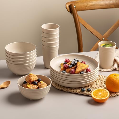 18-Piece Unbreakable Wheat Straw Dinnerware Set