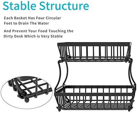 Apsan 2-Tier Metal Fruit Basket for Kitchen Counter - Durable and Stylish