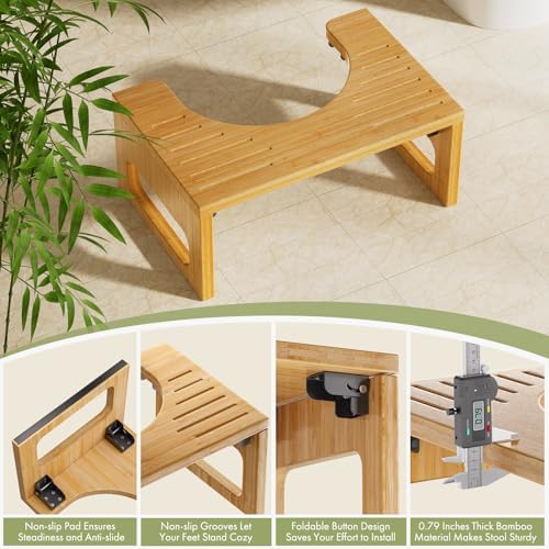 High-Quality Bamboo Toilet Stool for Adults Collapsible Non-Slip and Ergonomic