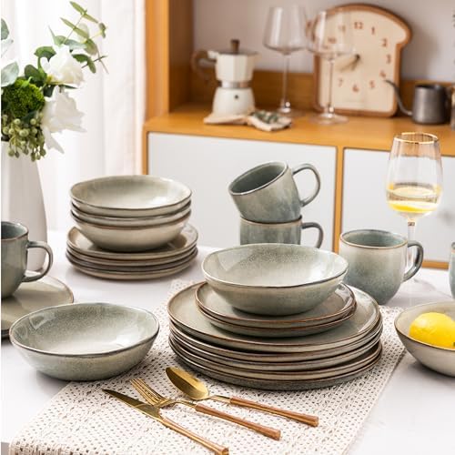 Set of 6 Ceramic Dinner Plates with Reactive Glaze Design