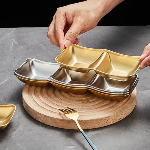 Stainless Steel Sauce Bowls Set 4pcs 2 Compartment Gold