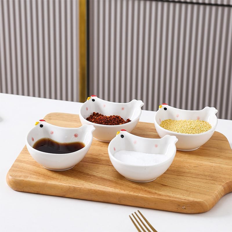 3-Piece Cute Ceramic Chicken Shaped Dip Bowls Home Kitchen Accessories