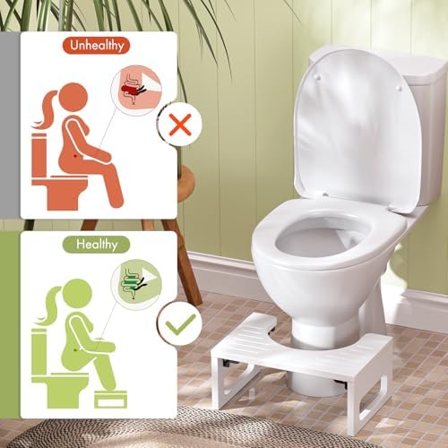 AmazerBath 7-inch Bamboo Collapsible Toilet Squat for Adults Non-Slip White