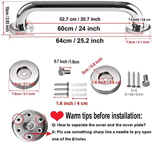 Safety Bath Grab Bar 24-Inch Chrome Stainless Steel with 15 Diameter