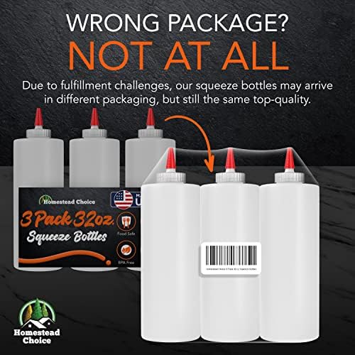 32oz Made in USA Condiment Squeeze Bottles BPA Free 3-Pack