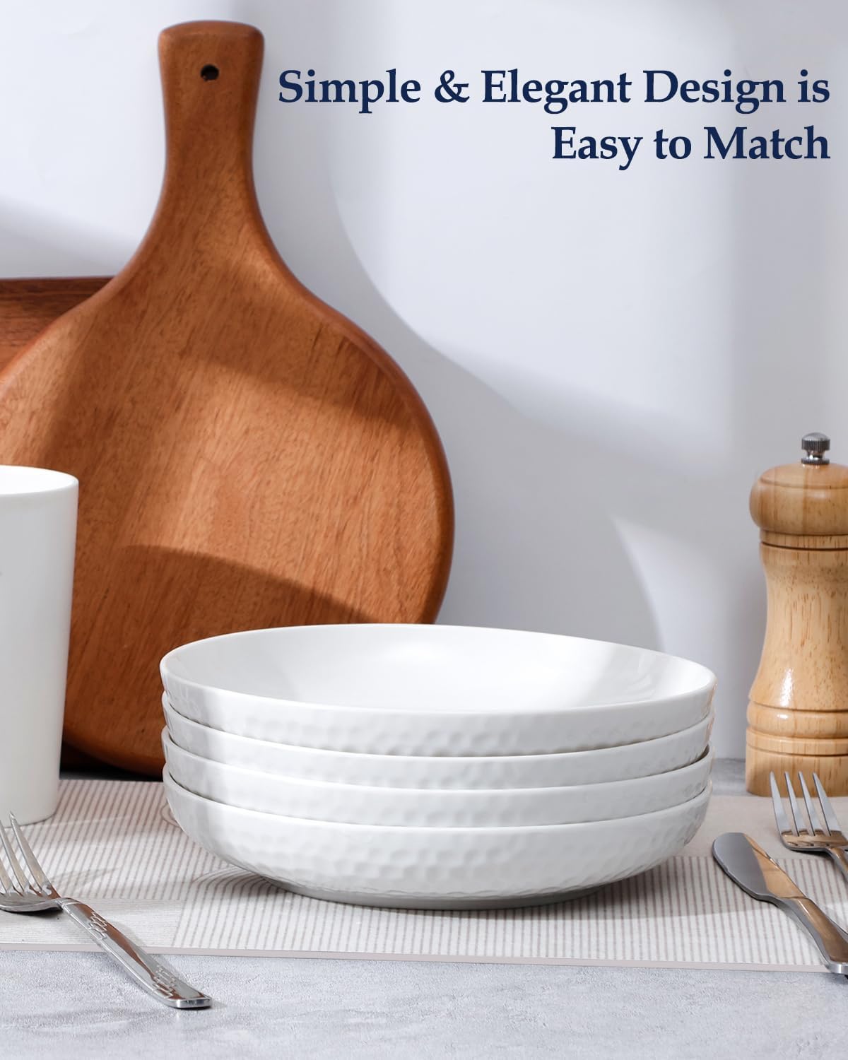 Ceramic Salad Plates with Rim Protection White Set of 4