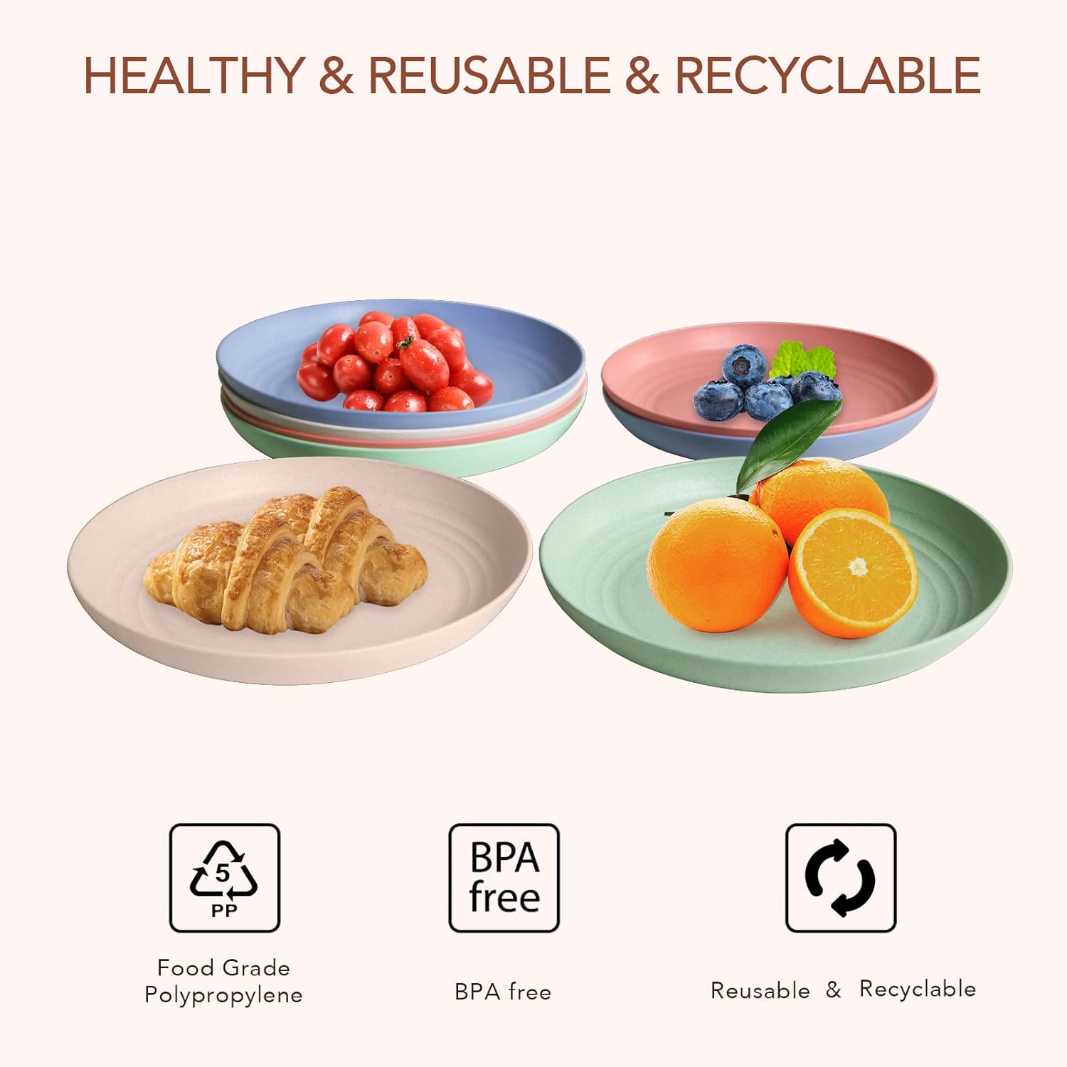 GreenandLife Lightweight Wheat Straw Plates 4Pack