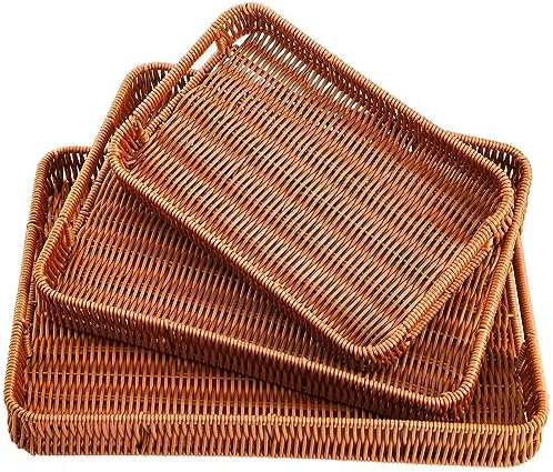 Yarlung 3 Pack Woven Baskets Serving Trays with Handles