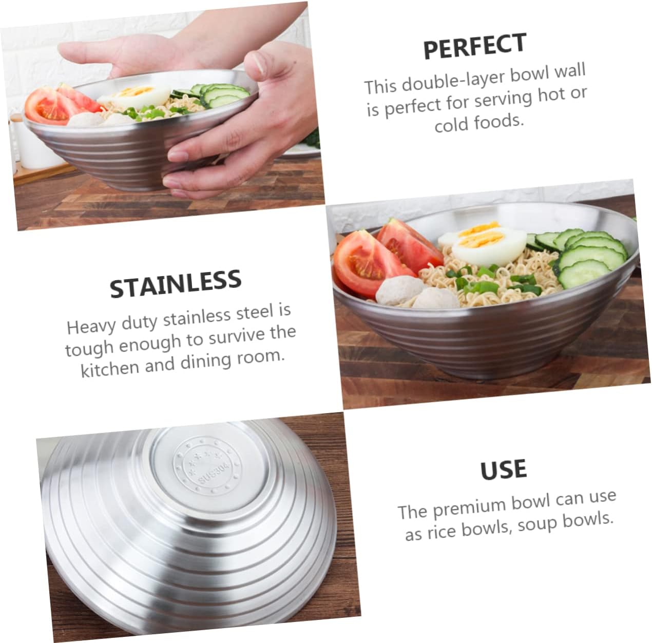 3-Piece Chrome Soup Bow Stainless Steel Dining Tableware Set