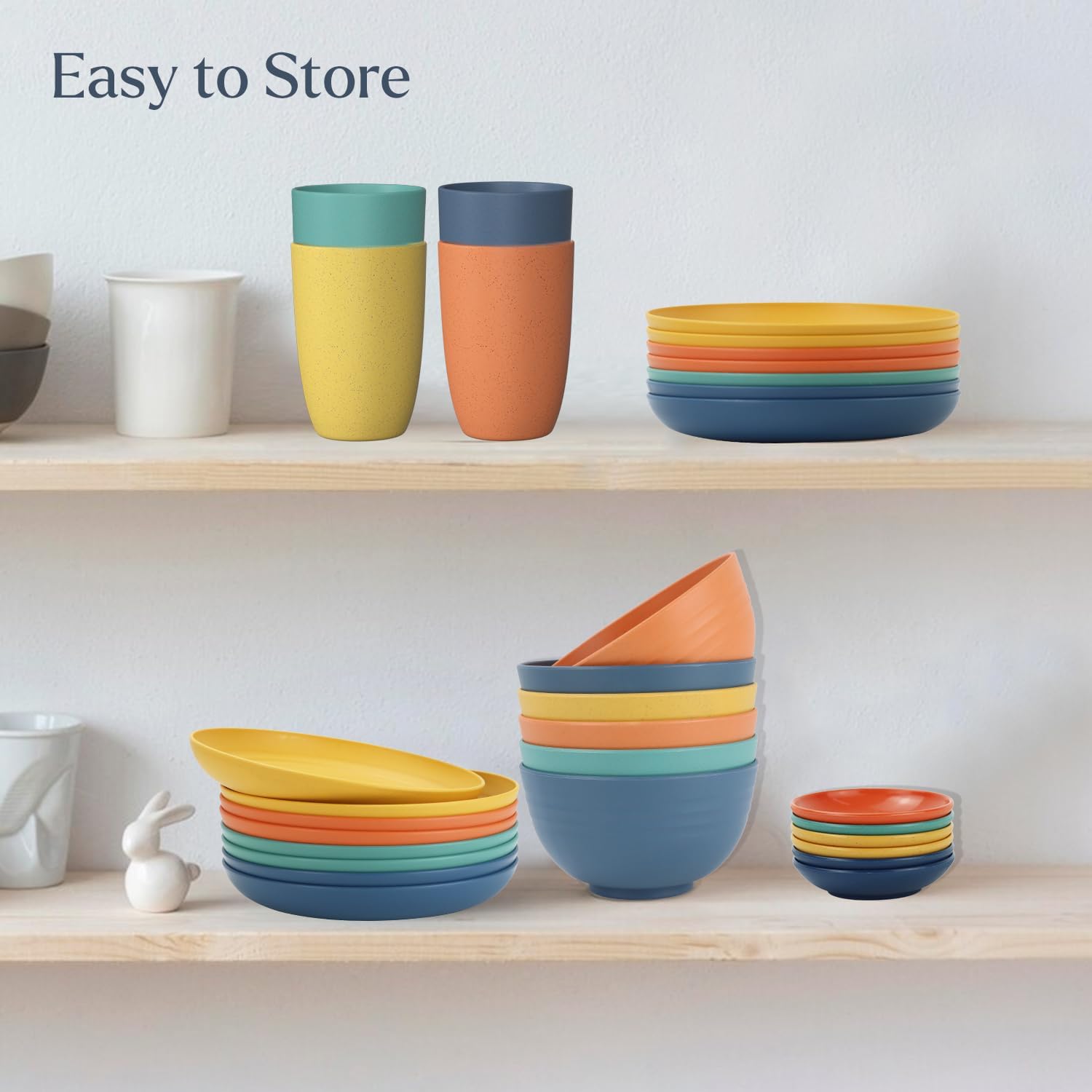 Wrova 16-Piece Unbreakable Wheat Straw Dinnerware Set for Kids and Adults