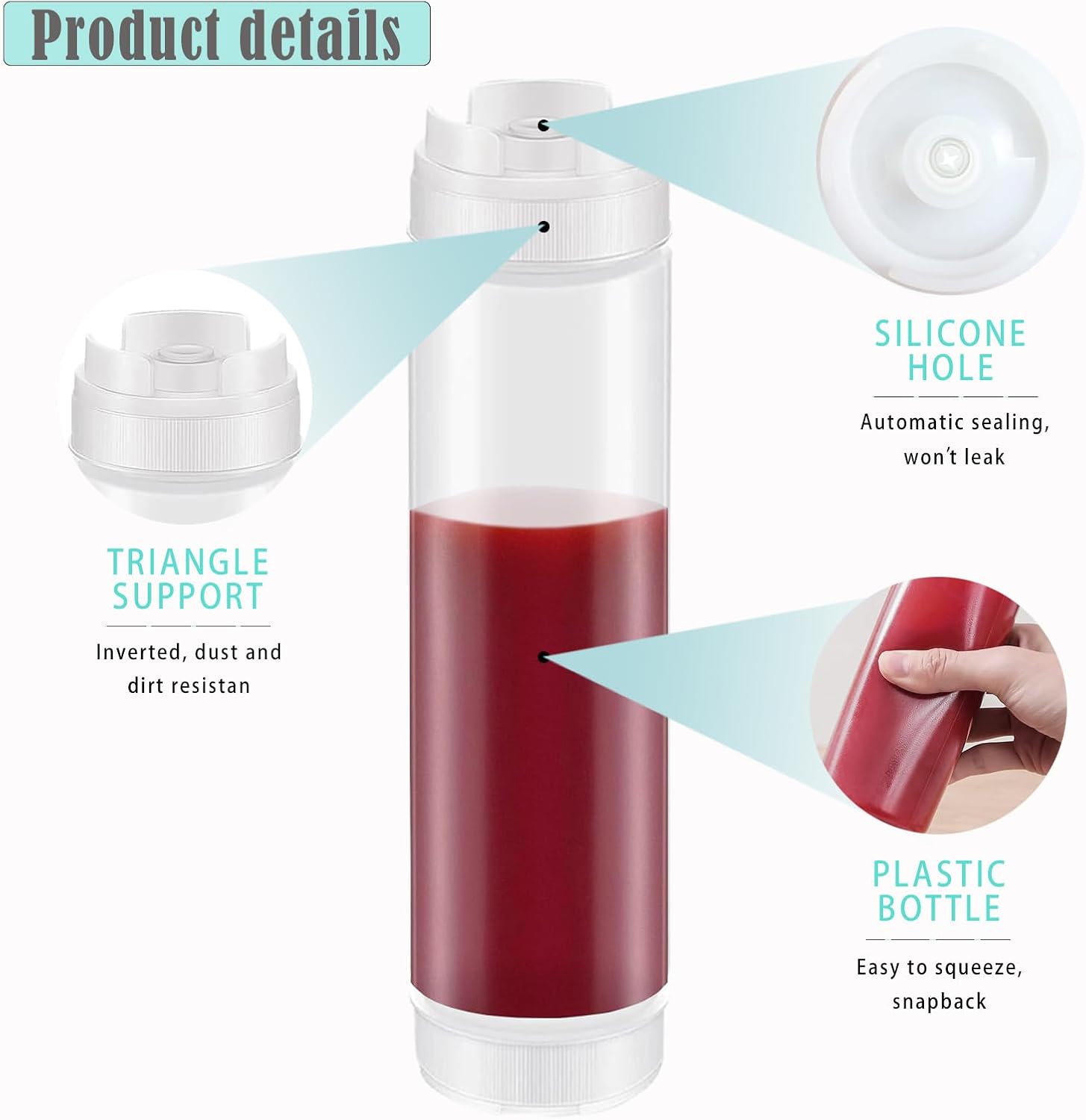 Error-Proof 6-Piece Squeeze Bottle Set - Invertible 16oz Condiment Dispenser