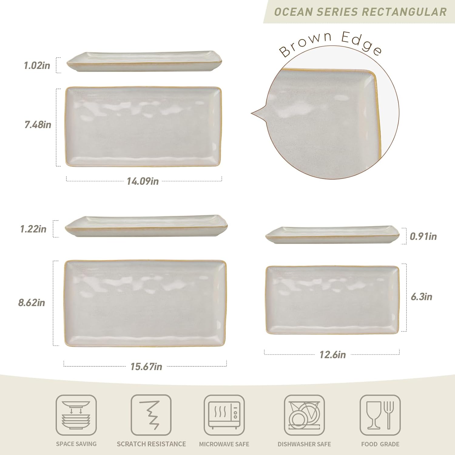Stoneware Serving Platter Ocean Series Cappuccino White
