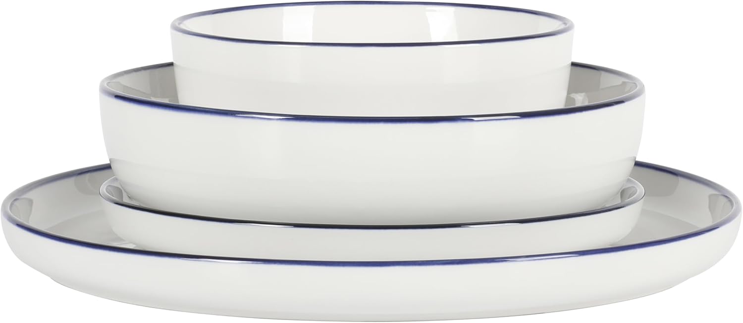 Gibson Home Oslo 16-Piece Dinnerware Set White with Blue Rim