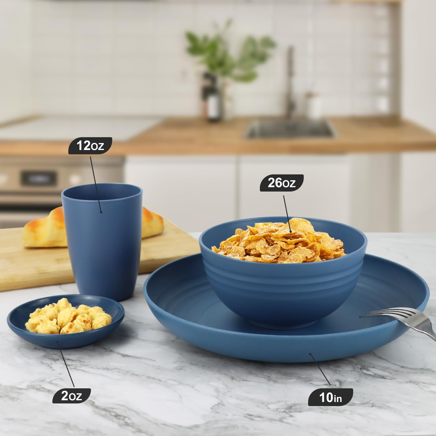 Wrova 16-Piece Unbreakable Wheat Straw Dinnerware Set for Kids and Adults