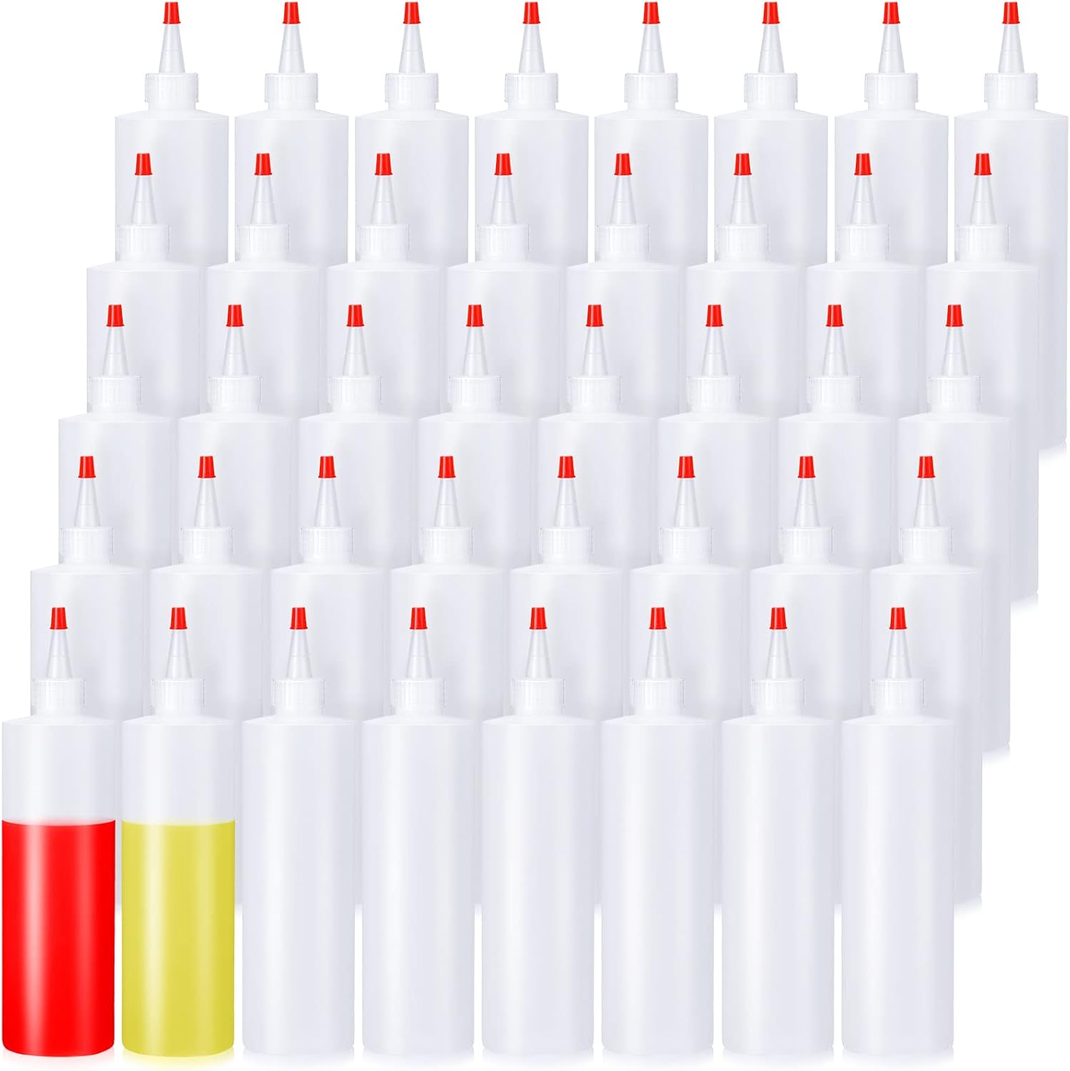 Irenare 40 Pcs 12 oz Condiment Squeeze Bottles with Red Tip Caps