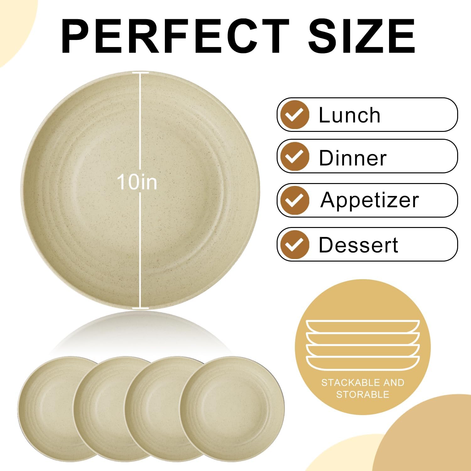 Sustainable wheat straw dinner plates set of 8 BPA-free lightweight and reusable