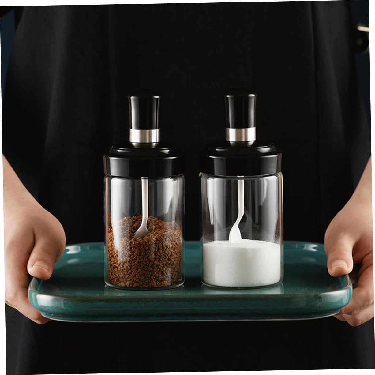 Zerodeko 2pcs Black Seasoning Glass Bottles
