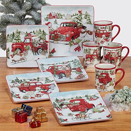 Red Truck Snowman Multicolor CanapeLuncheon Plates