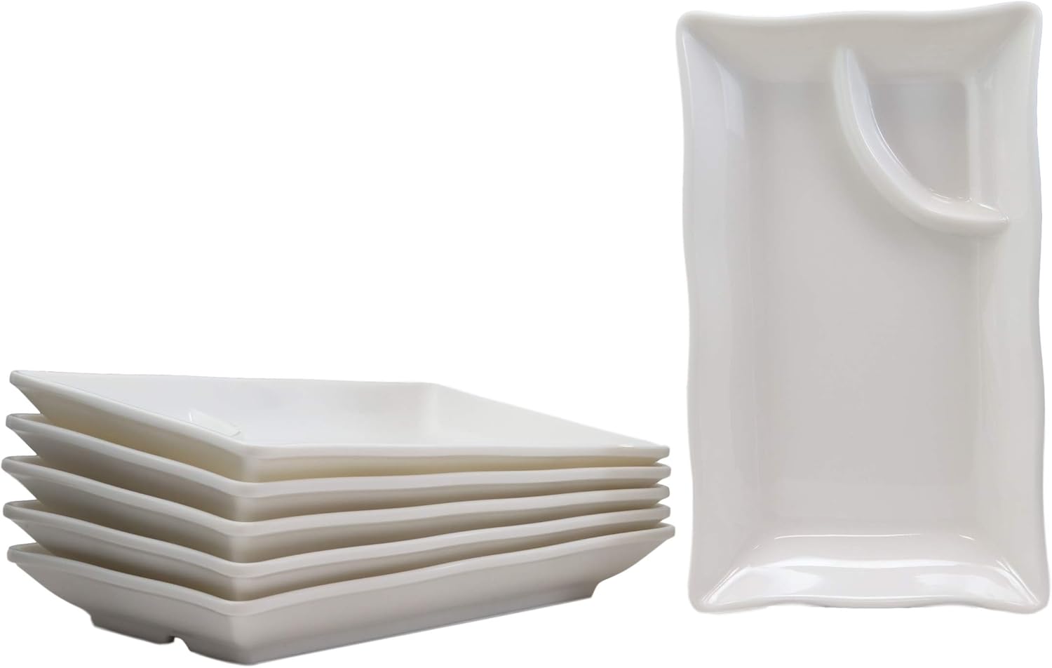Ebros White Jade Melamine Wavy Rectangular Serving Plate