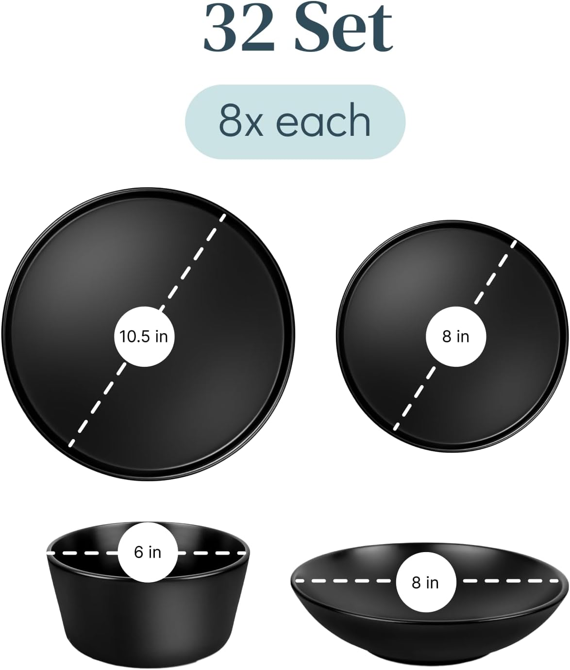 Matte Black Dinnerware Set for 32 pcs